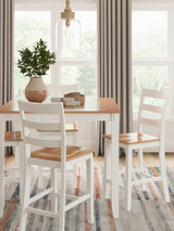 Top view showing table surface and barstool seating