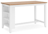 Gesthaven counter height table side view highlighting trestle base design