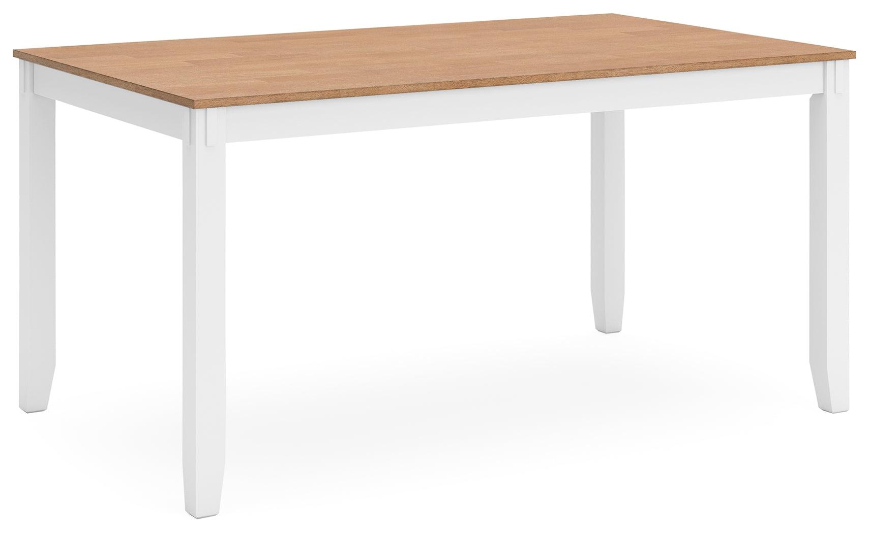 Gesthaven dining table with 4 chairs and bench set, angled side view