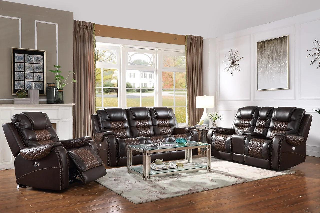 Glendale dark brown power reclining sofa front view