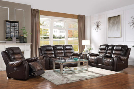 Glendale dark brown power reclining sofa front view