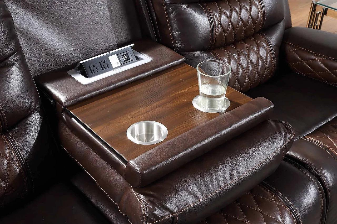 Glendale dark brown power reclining loveseat with console storage