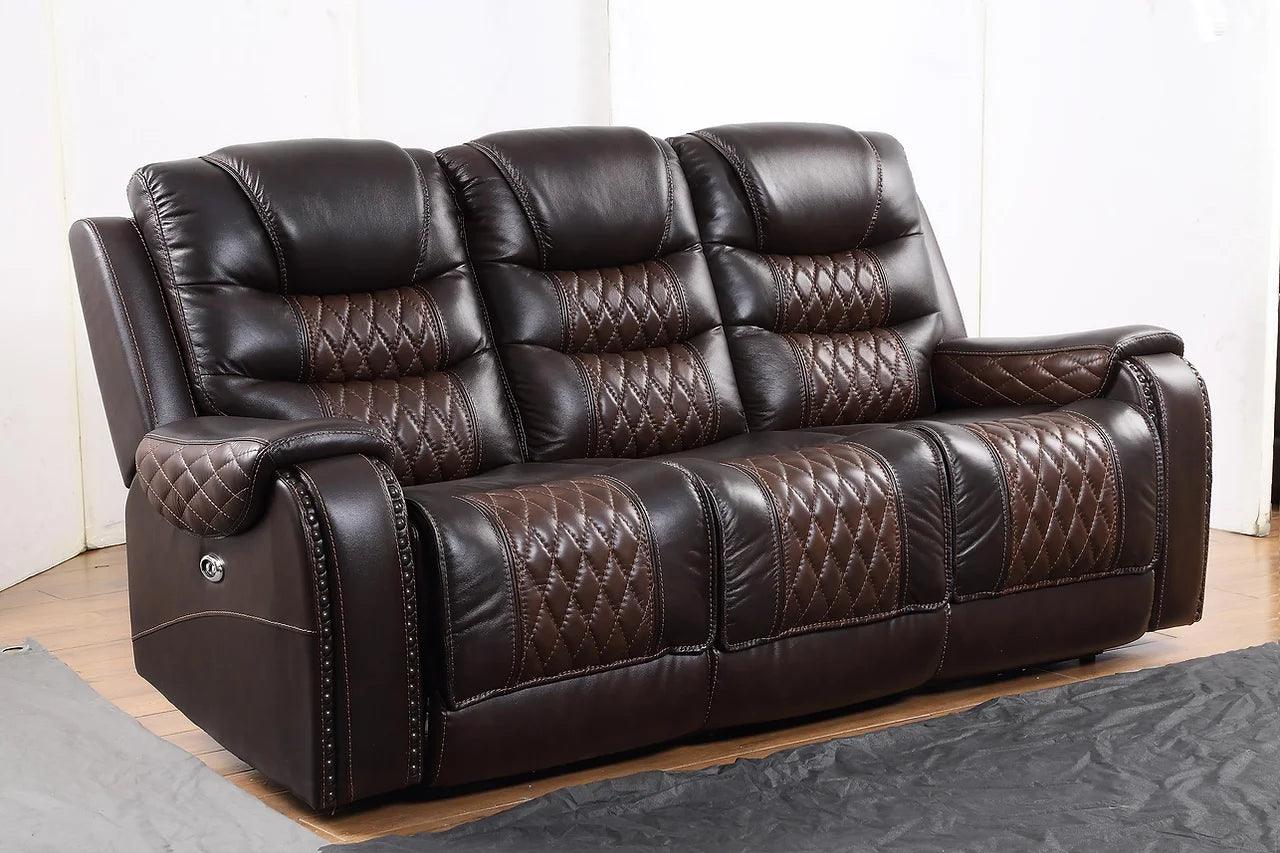 Close-up of Glendale leather upholstery and stitching detail