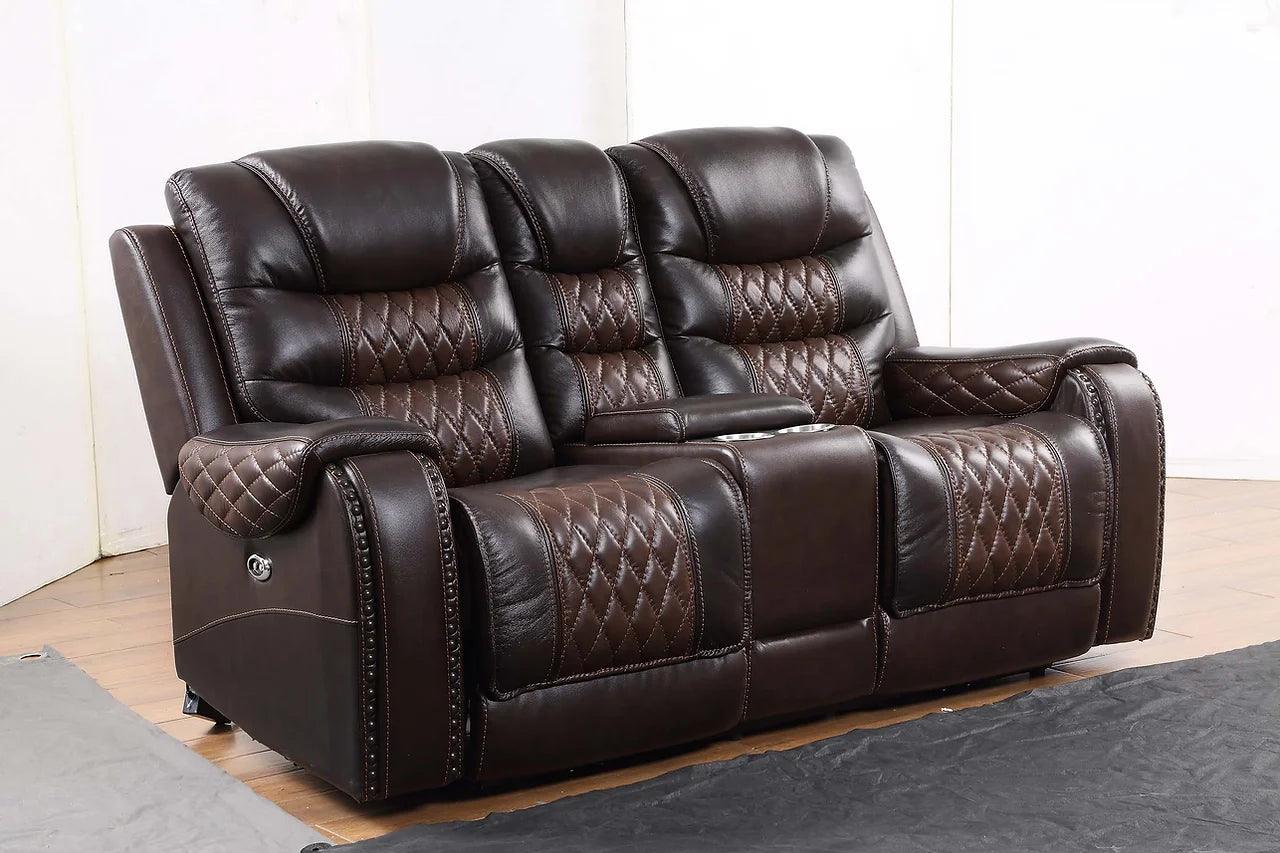 Glendale sofa drop-down table and power extension box feature