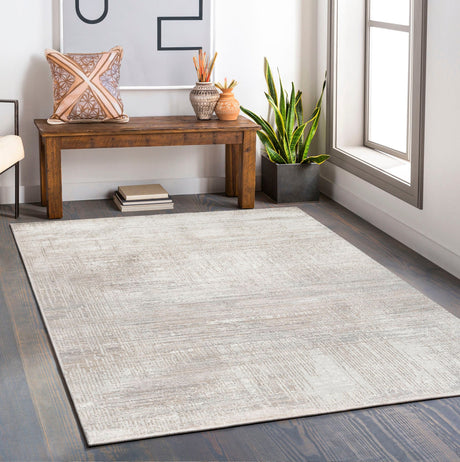 Glitz 711 Carbon area rug full view on hardwood floor