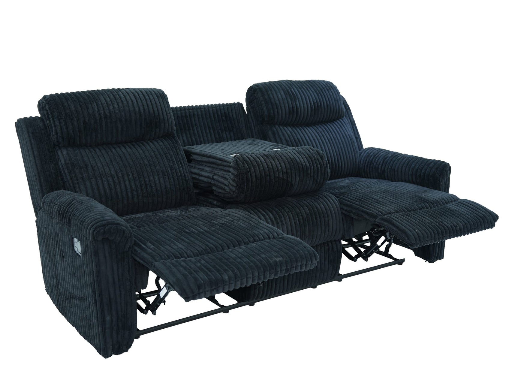 Grace Black Corduroy Reclining Sofa with Drop-Down Table, Loveseat, and Glider Recliner Set view 13
