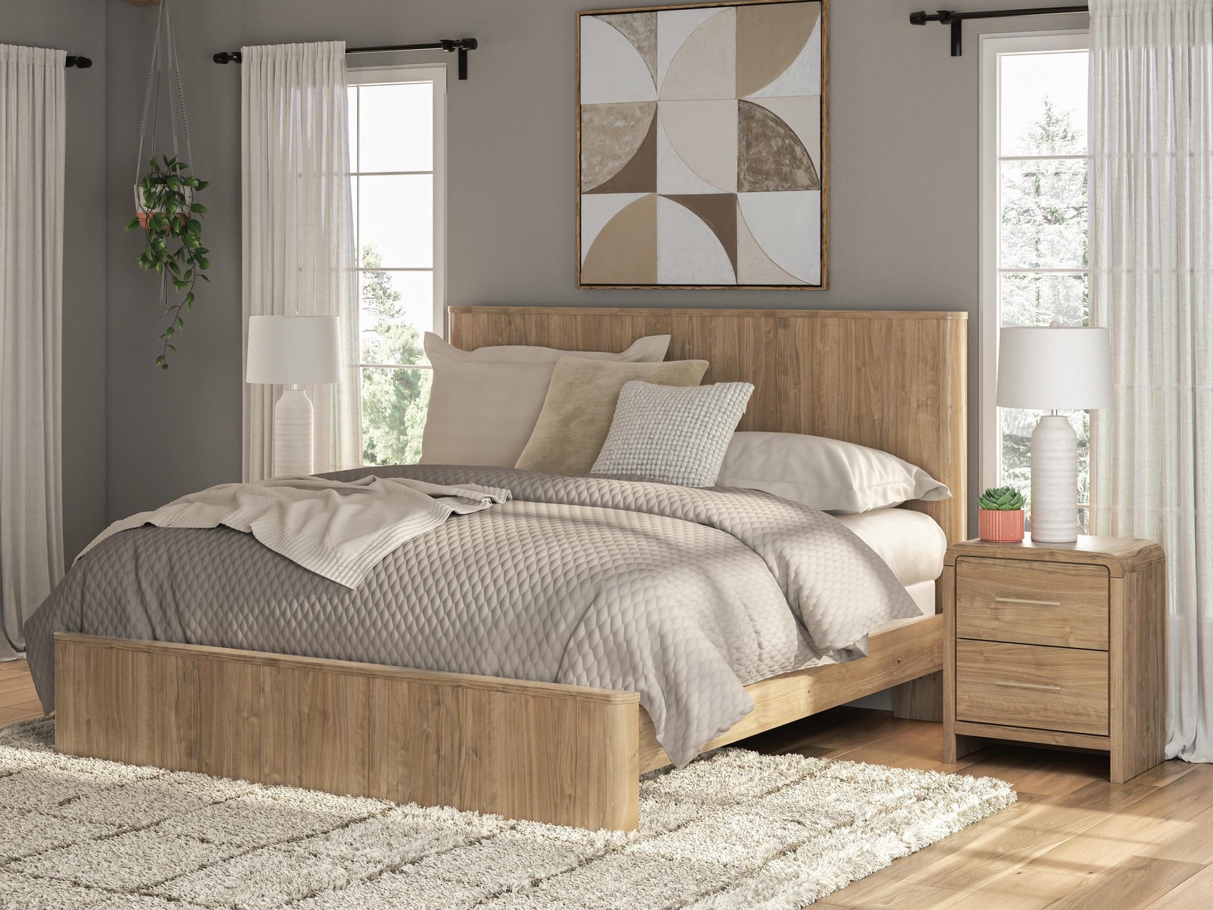 Gramburg Warm Natural Brown King Panel Bed from Decor Furniture