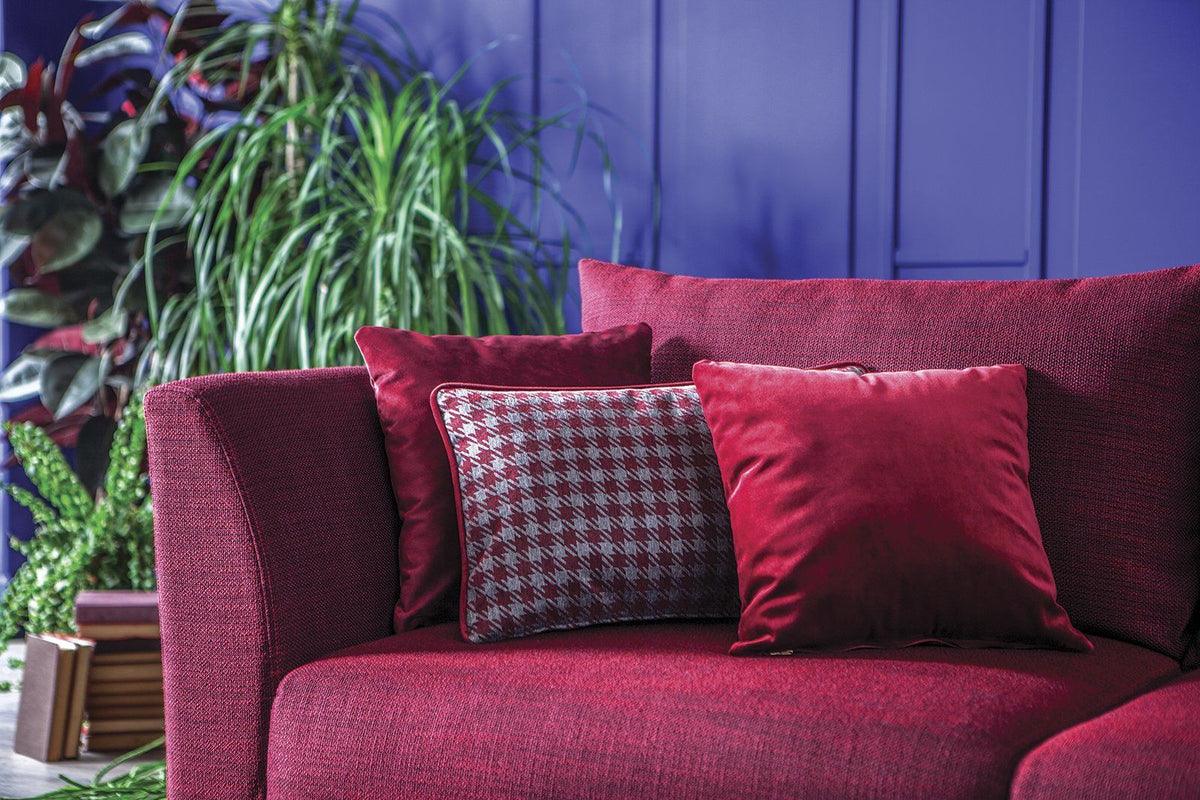 Wide angle front view of Gravity Exen Burgundy 3-Seater Sofa