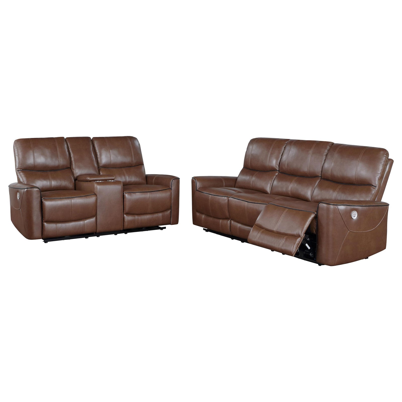 Greenfield 2-piece Power Reclining Sofa Set Saddle Brown 610264P-S2 - Ella Furniture