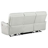 Profile of Greenfield power reclining sofa with ivory upholstery