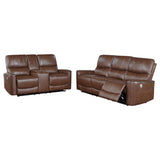 Greenfield 2-Piece Upholstered Power Reclining Sofa Set showcasing power reclining controls and USB ports