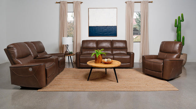 Greenfield 3-piece Power Reclining Sofa Set Saddle Brown 610264P-S3 - Ella Furniture
