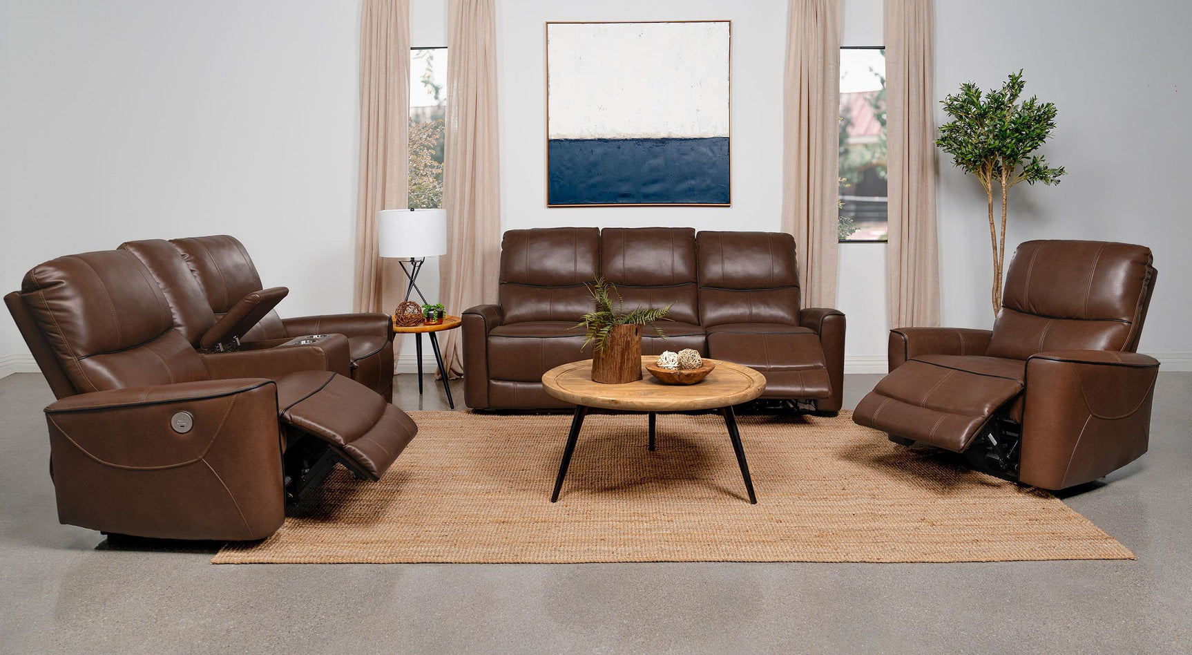 Greenfield 3-piece Power Reclining Sofa Set Saddle Brown 610264P-S3 - Ella Furniture