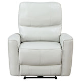 Ivory leatherette upholstery detail on Greenfield recliner