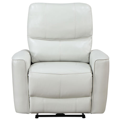 Ivory leatherette upholstery detail on Greenfield recliner