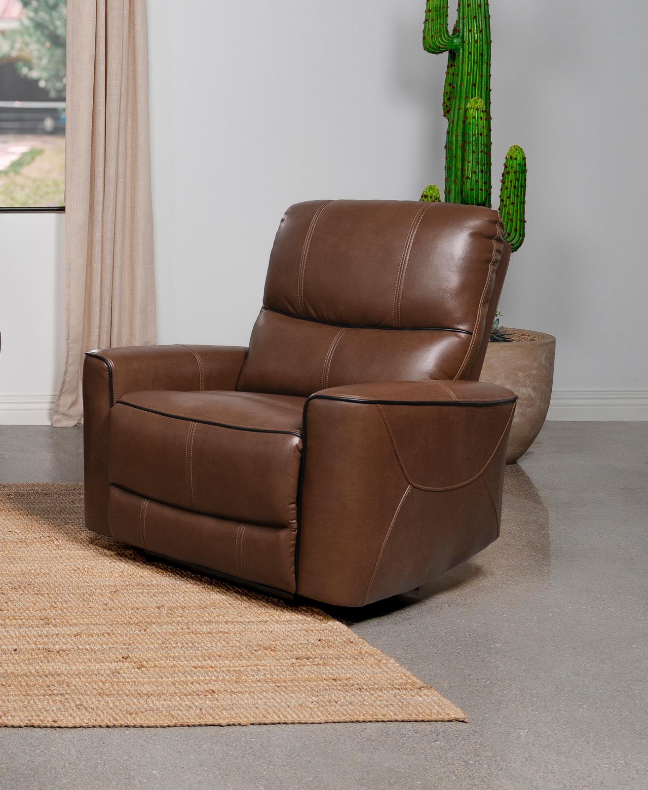 Greenfield Upholstered Power Recliner Chair Saddle Brown 610266P - Ella Furniture