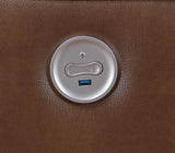 Power recliner chair angled showing seat depth and width
