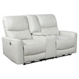 Greenfield Ivory Upholstered Power Reclining Loveseat side view showing reclined position