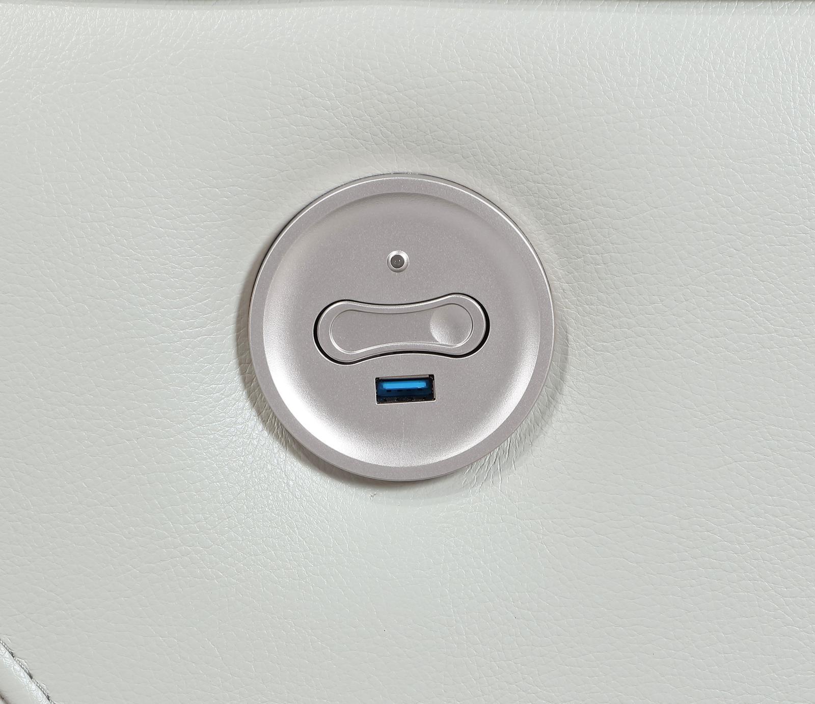 Greenfield Ivory loveseat armrest and cup holder detail