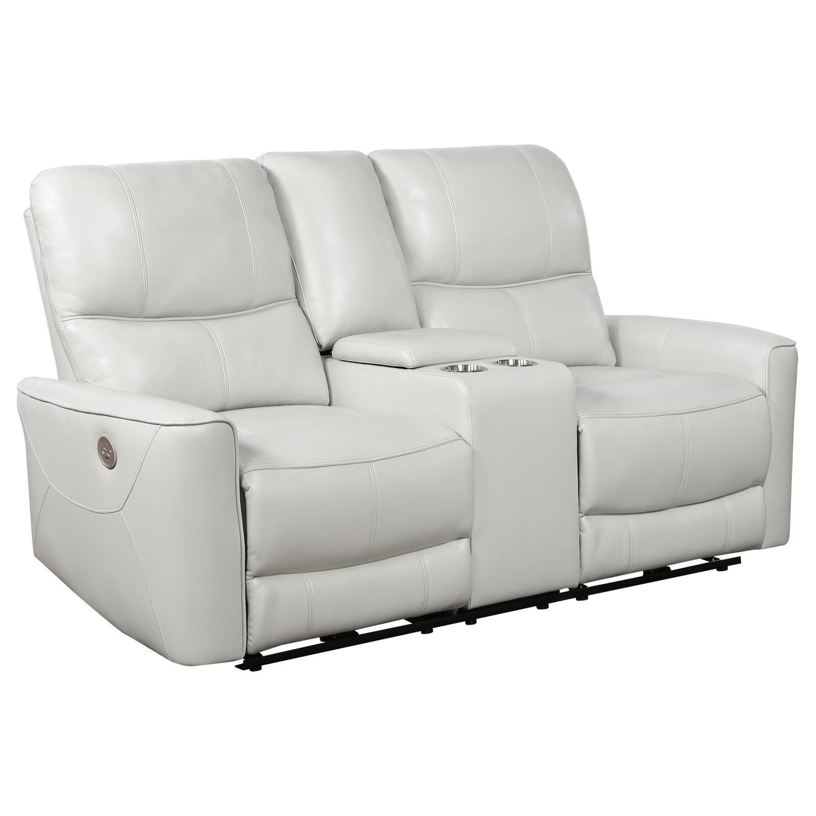 Greenfield Upholstered Power Reclining Loveseat With Console Ivory 610262P - Ella Furniture