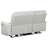 Close-up of tufted foam cushions on Greenfield reclining loveseat