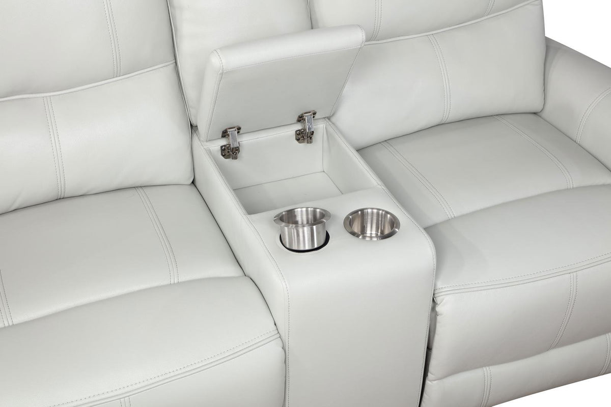 Greenfield power reclining loveseat console with remotes stored