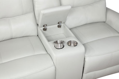 Greenfield power reclining loveseat console with remotes stored