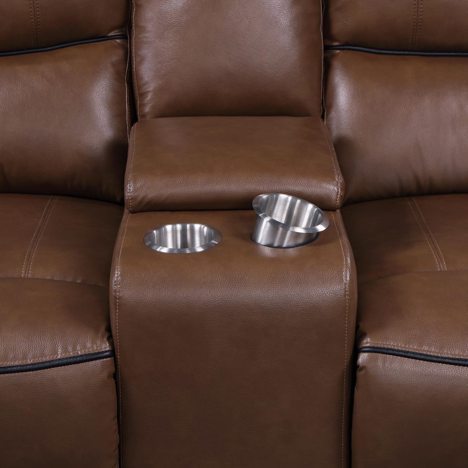 Greenfield loveseat console with flip-top storage open