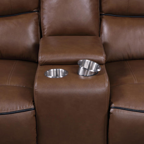 Greenfield loveseat console with flip-top storage open