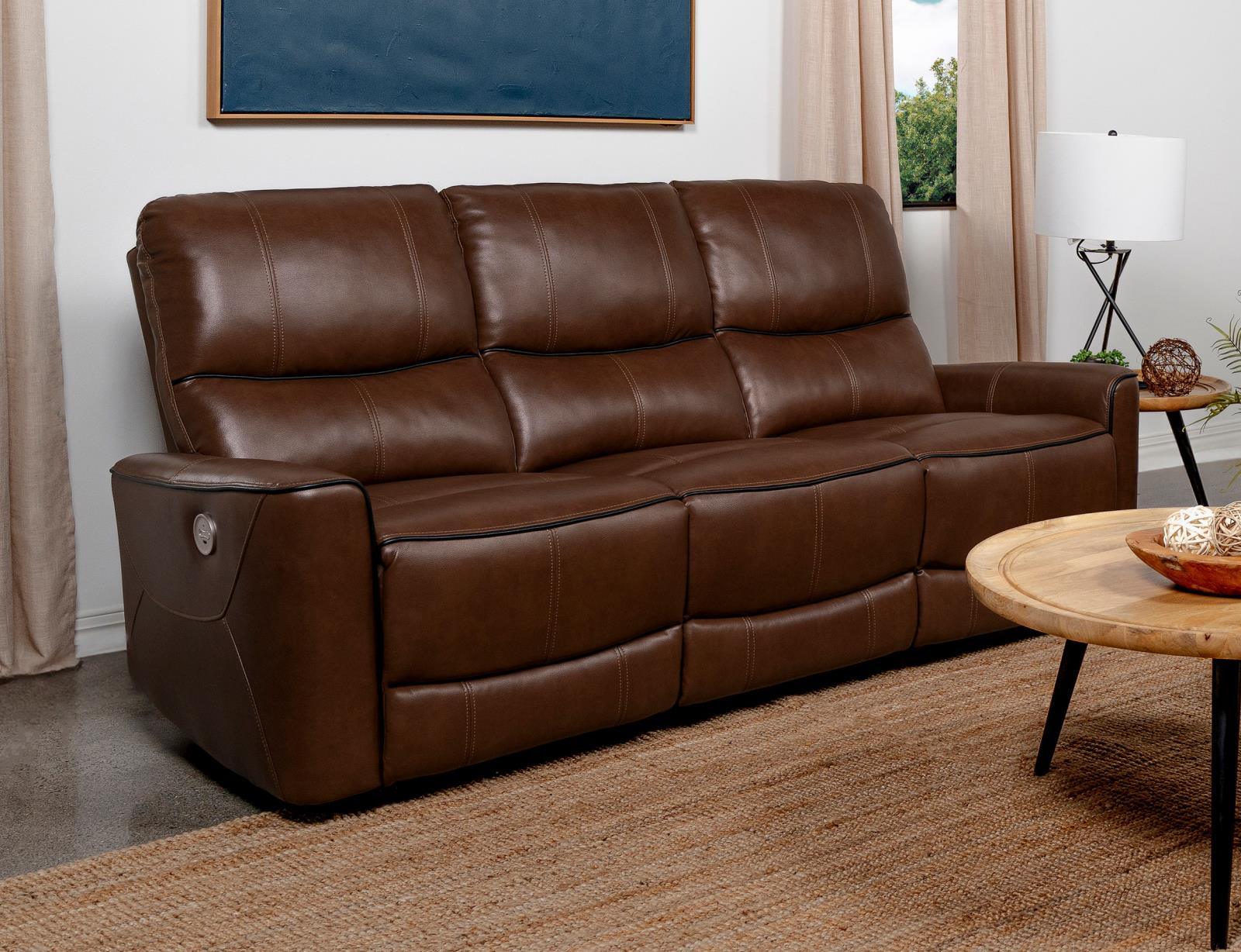 Greenfield Upholstered Power Reclining Sofa Saddle Brown 610264P - Ella Furniture