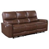 Greenfield power reclining sofa saddle brown side view