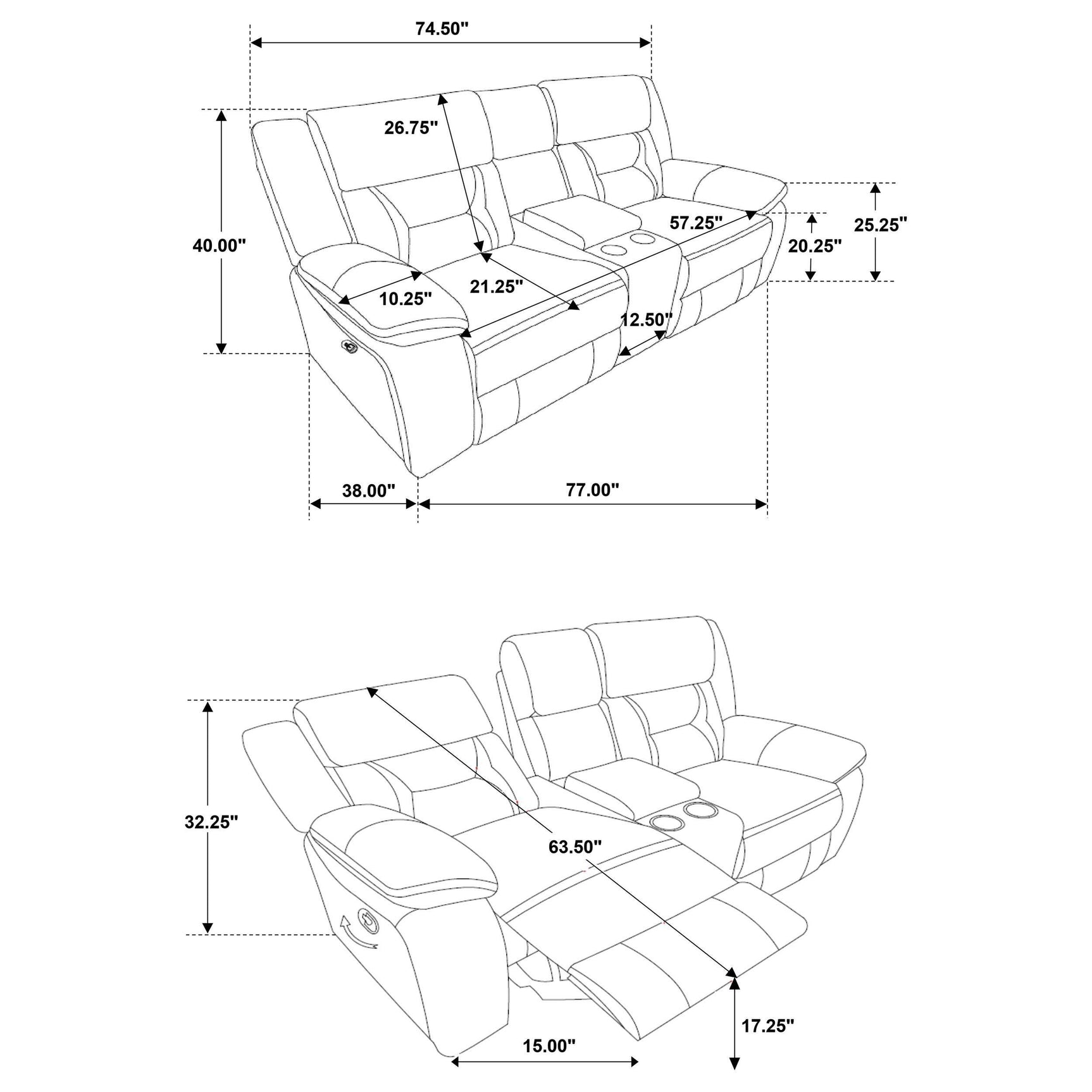 Top view showing seating areas of Greer reclining sofa and loveseat