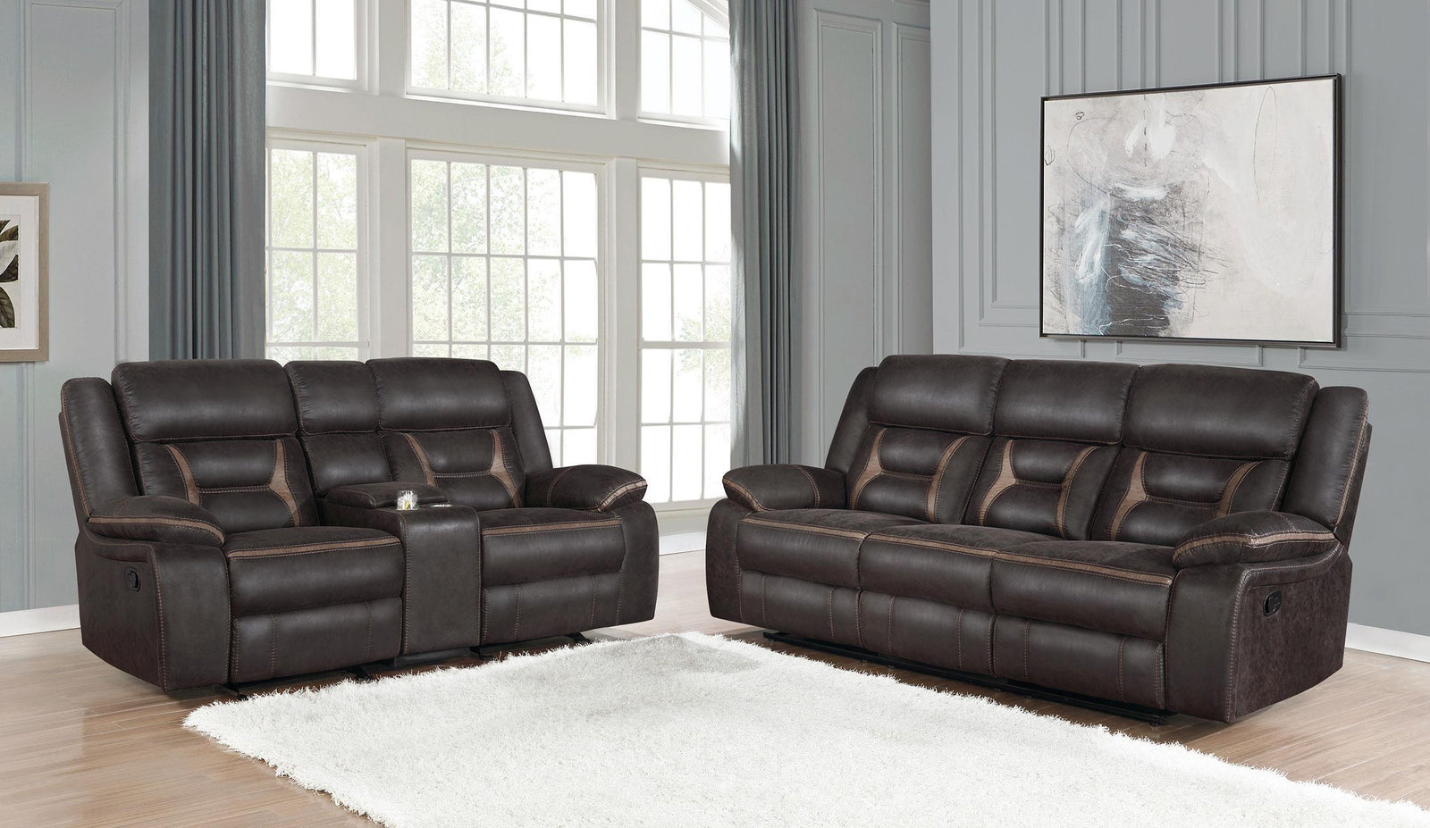 Greer Greer 2-piece Upholstered Reclining Sofa Set Brown 651354-S2 - Ella Furniture