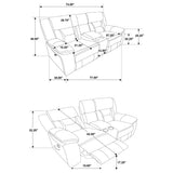 Greer reclining sofa set taupe room setting with lamps and rug