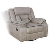 Armrest padded details and cupholders on loveseat console