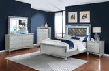 Front view of Gunnison Silver Metallic Bedroom Set with LED lighting