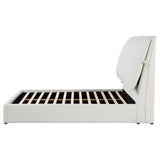Footboard view of queen platform bed