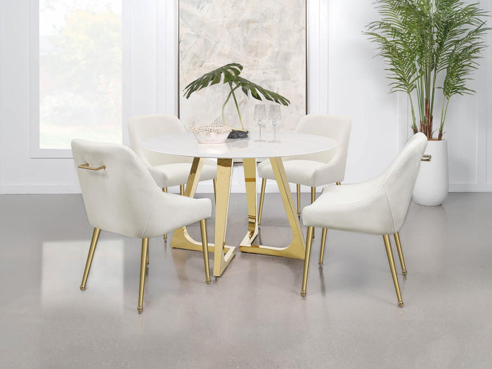 Gwynn Round Dining Table With Marble Top And Stainless Steel Base White And Gold 107171 - Ella Furniture