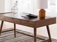 Lyncott Brown Desk angled front view showing work surface and drawers