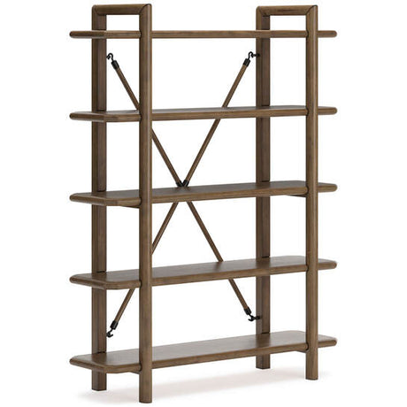 Roanhowe brown wood bookcase angled view
