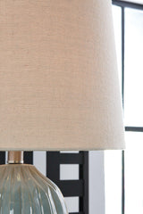 Hadbury ceramic table lamp with drum shade side view