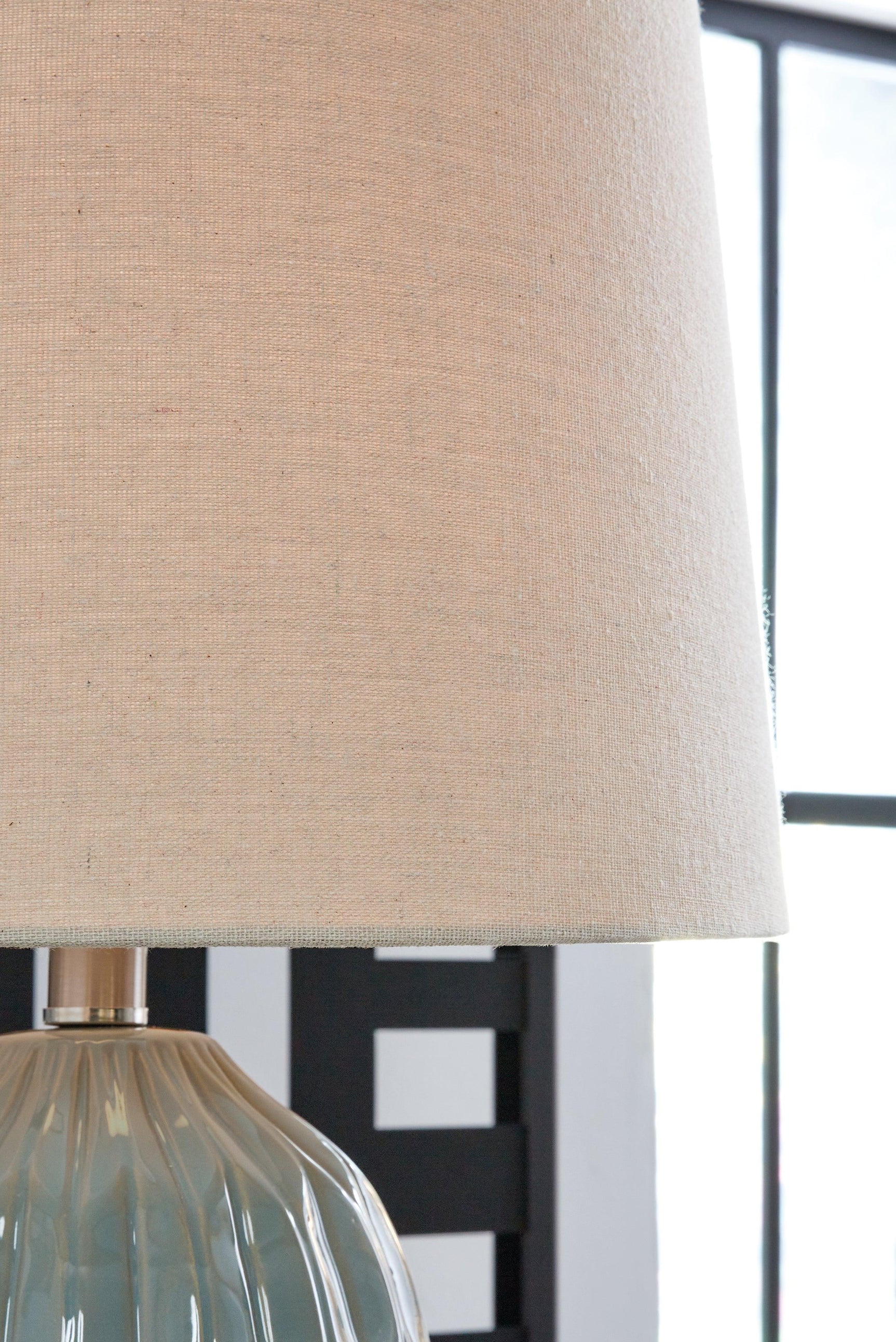 Hadbury ceramic table lamp with drum shade side view