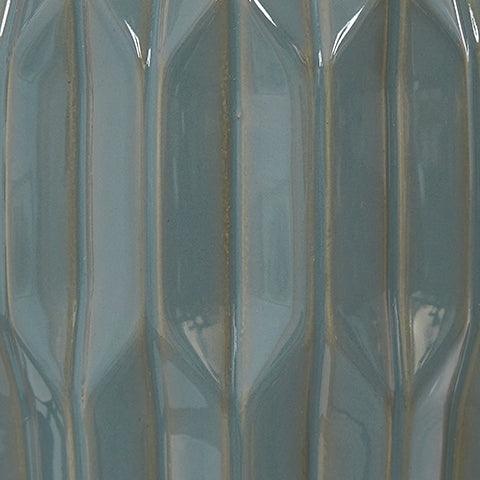 Detail of fabric drum shade on Hadbury pale blue teal lamp