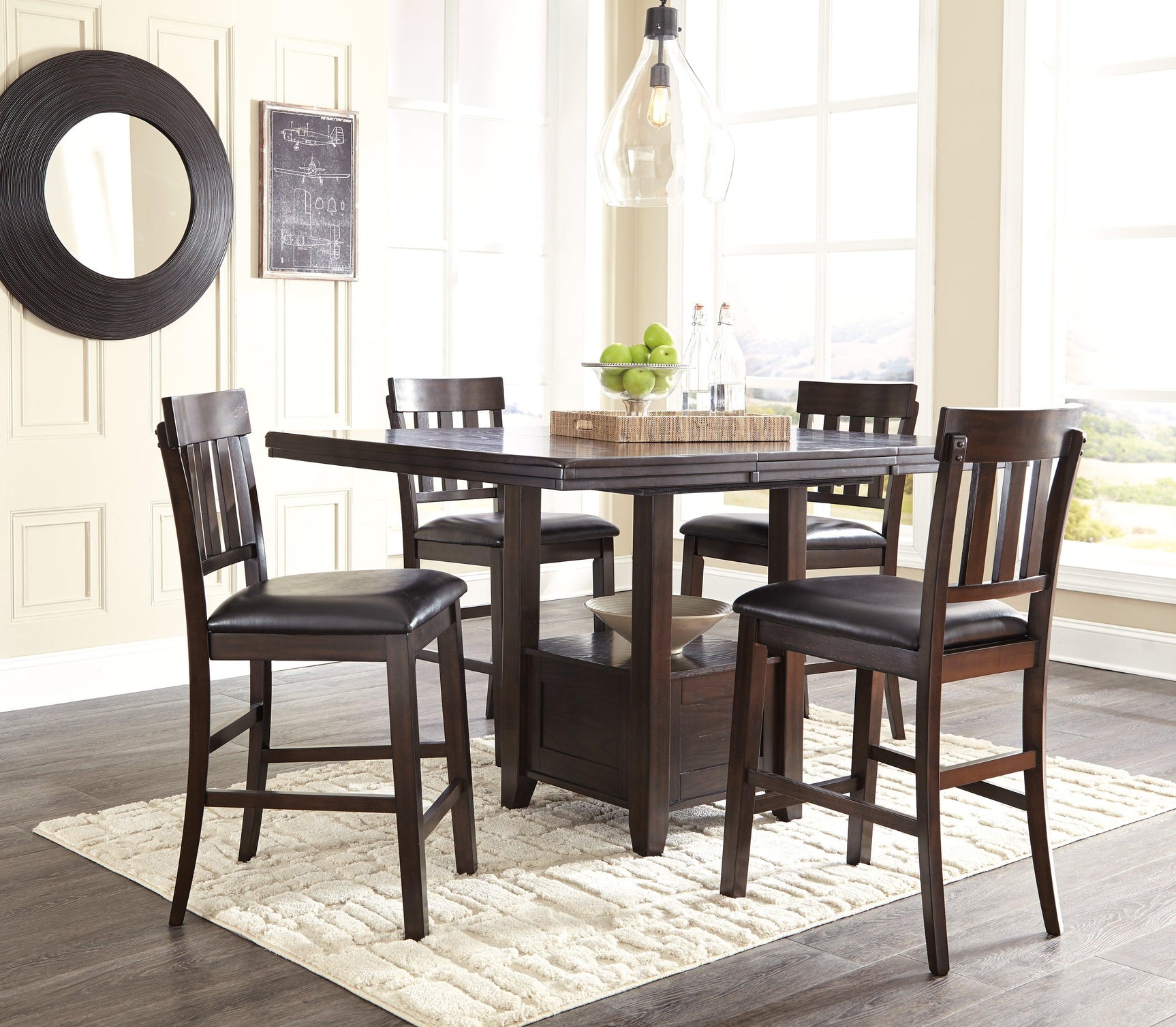 Haddigan dining set side angle with four barstools