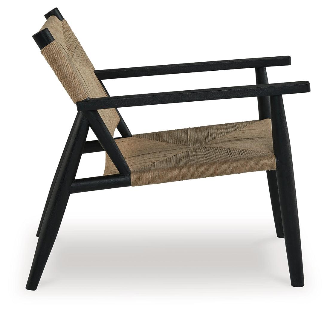 Back view of Halfmore black framed accent chair