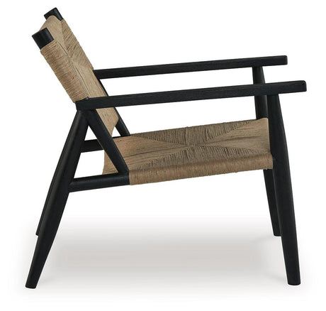 Back view of Halfmore black framed accent chair