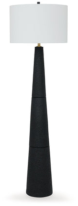 Hallburg Black Floor Lamp side angle showing drum fabric shade