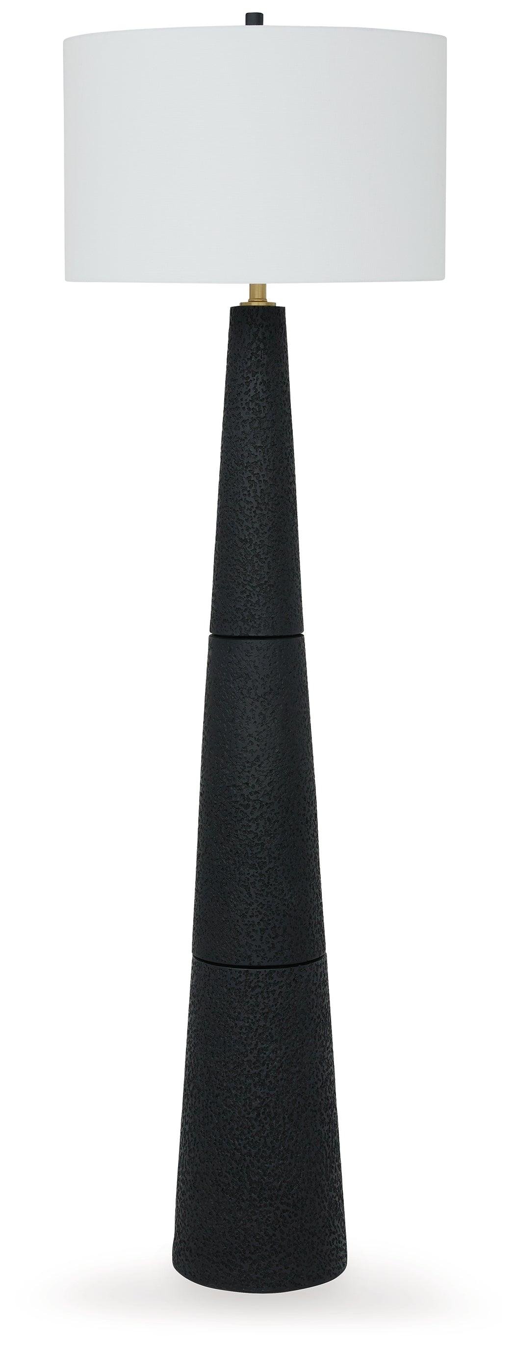 Hallburg Black Floor Lamp side angle showing drum fabric shade