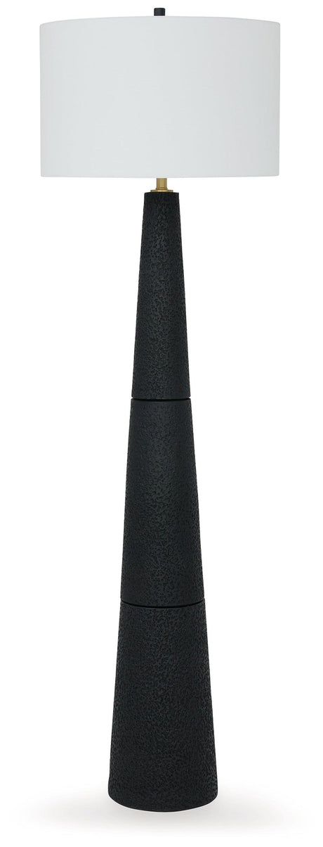 Hallburg Black Floor Lamp side angle showing drum fabric shade