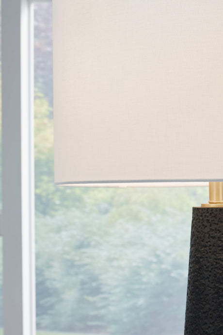 Hallburg Black Floor Lamp close-up of textured black resin base